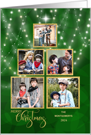 5 Photo Christmas Tree with String Lights on Holiday Green card