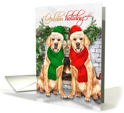 Christmas Dogs Two Golden Retrievers for Golden Holiday Wishes card