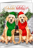 Christmas Dogs Two Golden Retrievers for Golden Holiday Wishes card