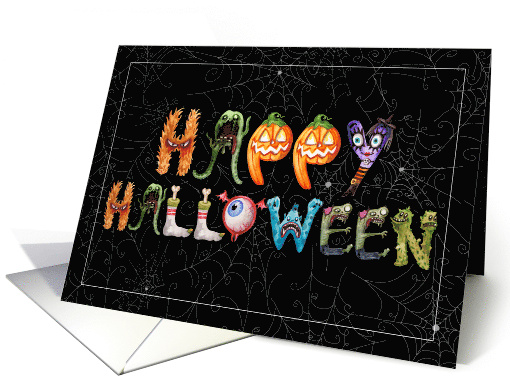 Happy Halloween Monster Alphas Funny Halloween Typography card