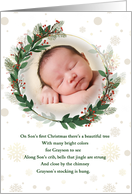 Son’s 1st Christmas Botanical Wreath and Custom Photo card
