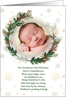 Grandniece’s 1st Christmas Botanical Wreath and Custom Photo card