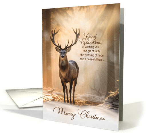 for Great Grandson Christmas Reindeer Sunlit Snowy Forest card