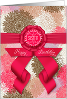 for Sister Birthday Deep Rose Pink Ribbon and Doily Pattern card