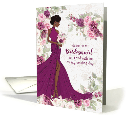 Bridesmaid Bridal Party Plum and Pink Ranunculus with Brown Skin card