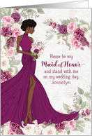 Maid of Honor Plum Ranunculus Bride with Brown Skin Custom card