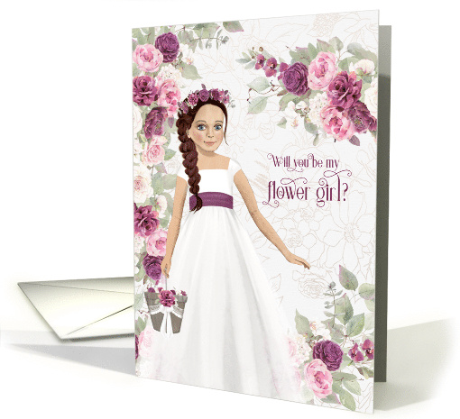 Flower Girl Request Light Skin with Plum Ranunculus card (1711624)