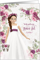 Flower Girl Request Light Skin with Plum Ranunculus Custom card