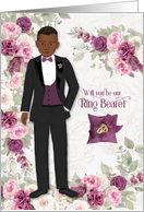 Ring Bearer Wedding Party Request Brown Skin Plum Ranunculus card