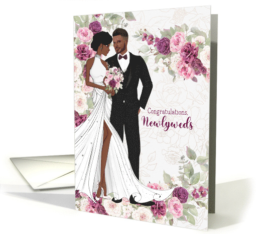 Wedding Congratulations African American Bride and Groom in Plum card