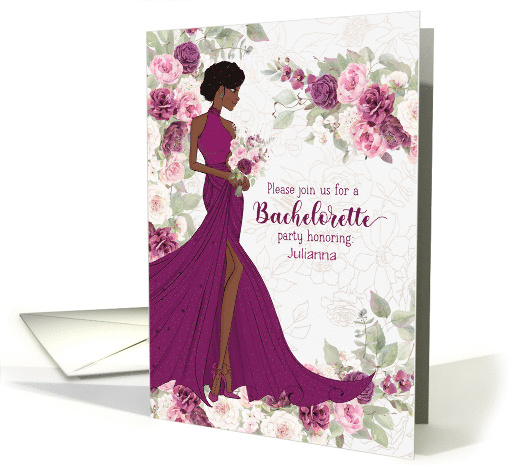 Bachelorette Party Invite African American Woman in Plum Custom card