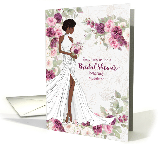 Bridal Shower Invite African American with Plum Blossoms and Name card