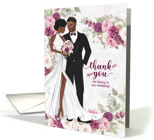 Thank You Wedding Attendants African American Plum Blossoms card