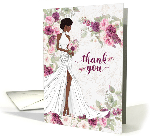 General Wedding Thank You Black Bride and Plum Blossoms Blank card