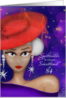 84 and Enchanting and Exuberant in Red with Purple Dress Birthday card