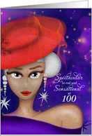 100 Spectacular and Sensational in Red with Purple Dress Birthday card