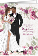 White Bride Brown Groom Stag and Doe Party in Plum Custom card