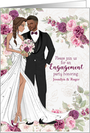 White Bride Brown Groom Engagement Party in Plum Custom card