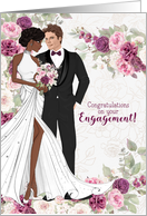 Interracial Engagement Congratulations in Plum and Pink Blossoms card