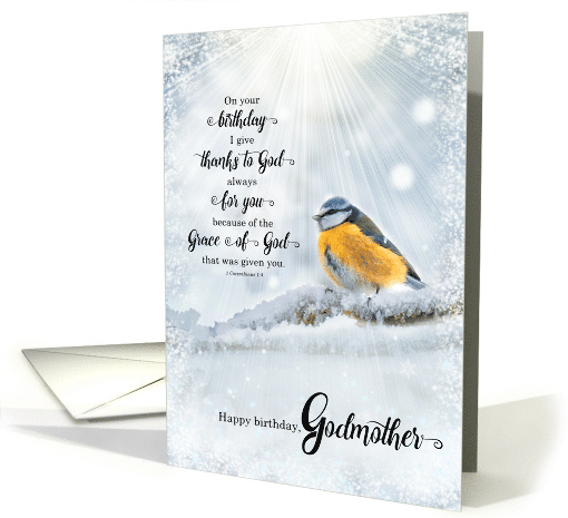Godmother's Birthday 1 Corinthians 1 Verse 4 Winter Bird card