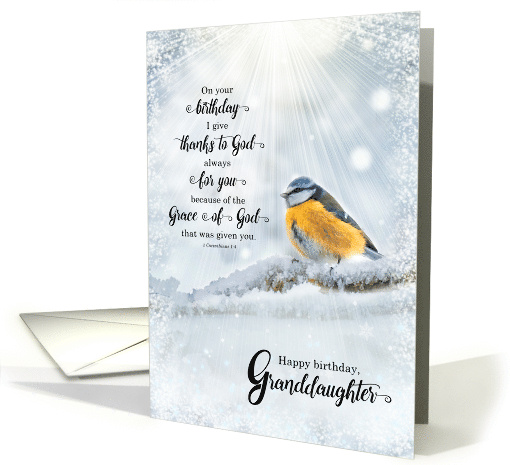 Granddaughter's Birthday 1 Corinthians 1 Verse 4 Winter Bird card