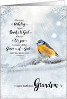 Grandson’s Birthday 1 Corinthians 1 Verse 4 Winter Bird card