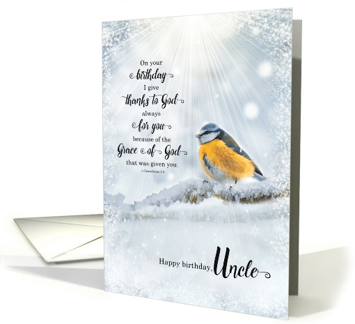 Uncle's Birthday 1 Corinthians 1 Verse 4 Winter Bird card (1723444)