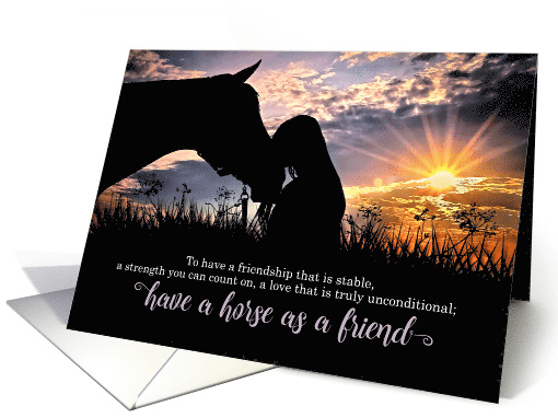 Friendship Cowgirl and Horse at Sunset Tender Moment card (1725404)