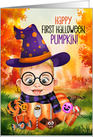 Wizard Boy’s First Halloween Pumpkin and Candy card