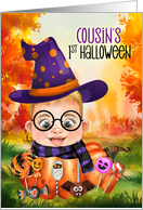 Cousin’s First Halloween Boy Wizard with Pumpkin and Candy card