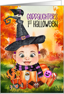 Goddaughter’s First Halloween Girl Witch with Pumpkin and Candy card