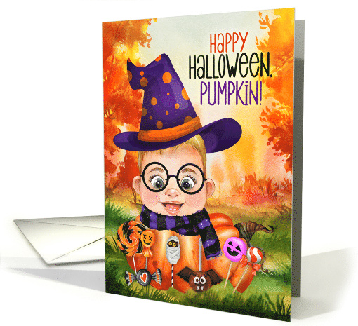 Cute Little Wizard Boy Pumpkin for Halloween card (1727646)