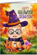Grandson Little Wizard Boy Pumpkin for Halloween card