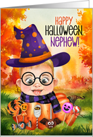 Nephew Little Wizard Boy Pumpkin for Halloween card