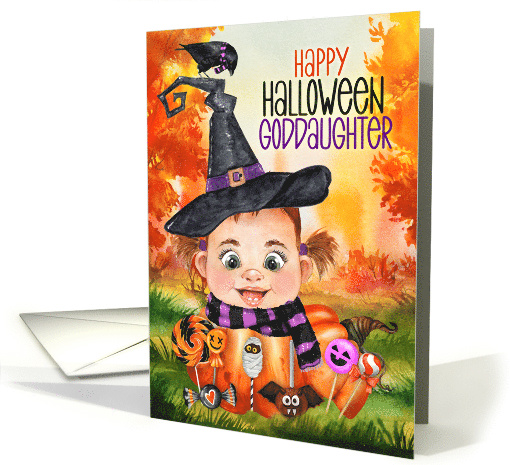 Goddaughter Witch and Raven in a Halloween Pumpkin card (1727732)