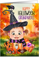 Grandniece Witch and Raven in a Halloween Pumpkin card