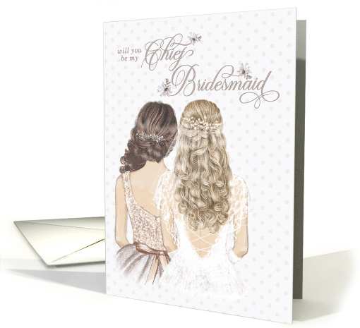 Chief Bridesmaid Request Formal Taupe and Winter White card (1728374)