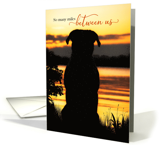 Across the Miles Miss You Dog Silhouette by a Sunset Lake card
