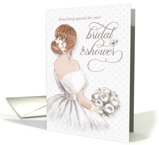 Bridal Shower Bride with Bouquet in Taupe and White card (1729980)