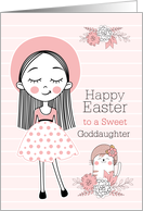 for Goddaughter Easter Girl and Cat in Pink White and Black card