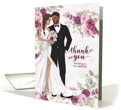 Thank You Wedding Attendants White Bride Brown Groom Custom card