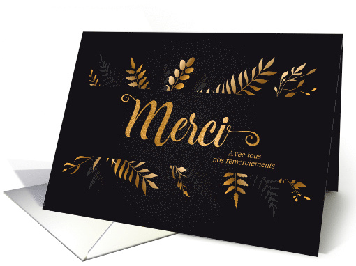 FRENCH Merci Thank You Botanical on Charcoal Gray Blank card (1730514)