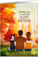 Autumn Season Birthday Couple with Border Collie Dog and View card