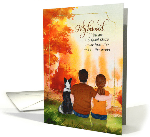 for Spouse Wedding Anniversary Autumn Season Couple and Dog card