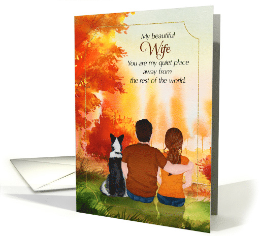 for Wife Wedding Anniversary Autumn Season Couple and Dog card