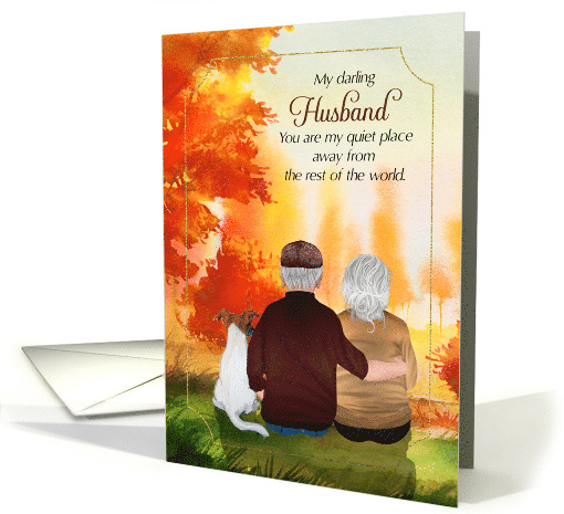 Husband Wedding Anniversary Senior Couple and Dog Autumn card