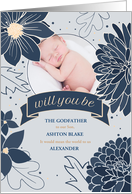 Godfather Request Bold Blue Botanicals with Photo card