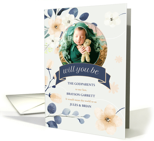 Godparents Request Blue and Yellow Blossoms with Photo card (1732232)