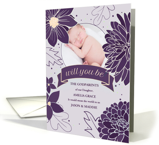 Godparent Request Bold Plum Botanicals with Photo card (1732256)