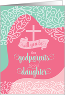 Godparents Request for Daughter Pink and Sea Green Swirls card